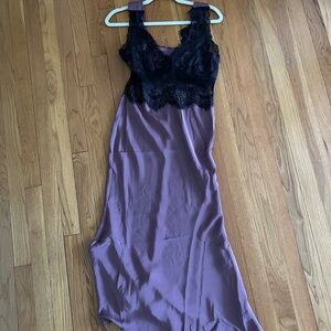Elegant Lace Trim Purple Maxi/Midi Dress